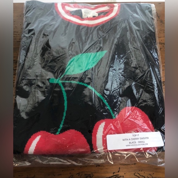 VICI cherry graphic black & red pullover knit crewneck sweater NEW 🎉SALE - Picture 11 of 16